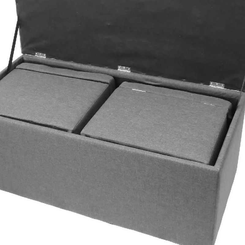 MoNiBloom Upholstered Tufted Linen Stool Lift Top Storage Ottoman Bench